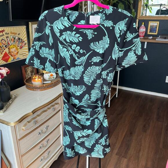 Cinq a Sept Bia Crewneck Tie-side Palm-print Mini Dress - Picture 3 of 9